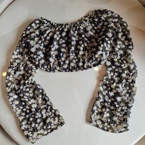 Sheer Shoulderless Daisy Crop Top